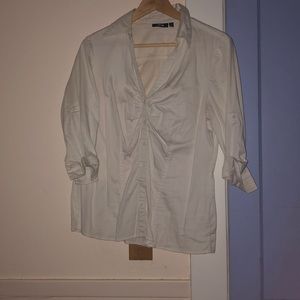 White 3/4 Sleeve Buttondown Blouse